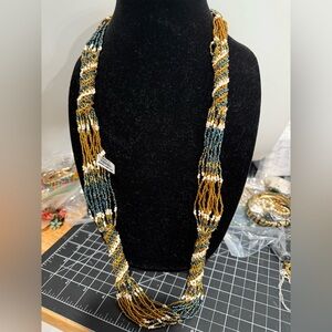 Chic Beaded Necklace with Gold and Black Accents
